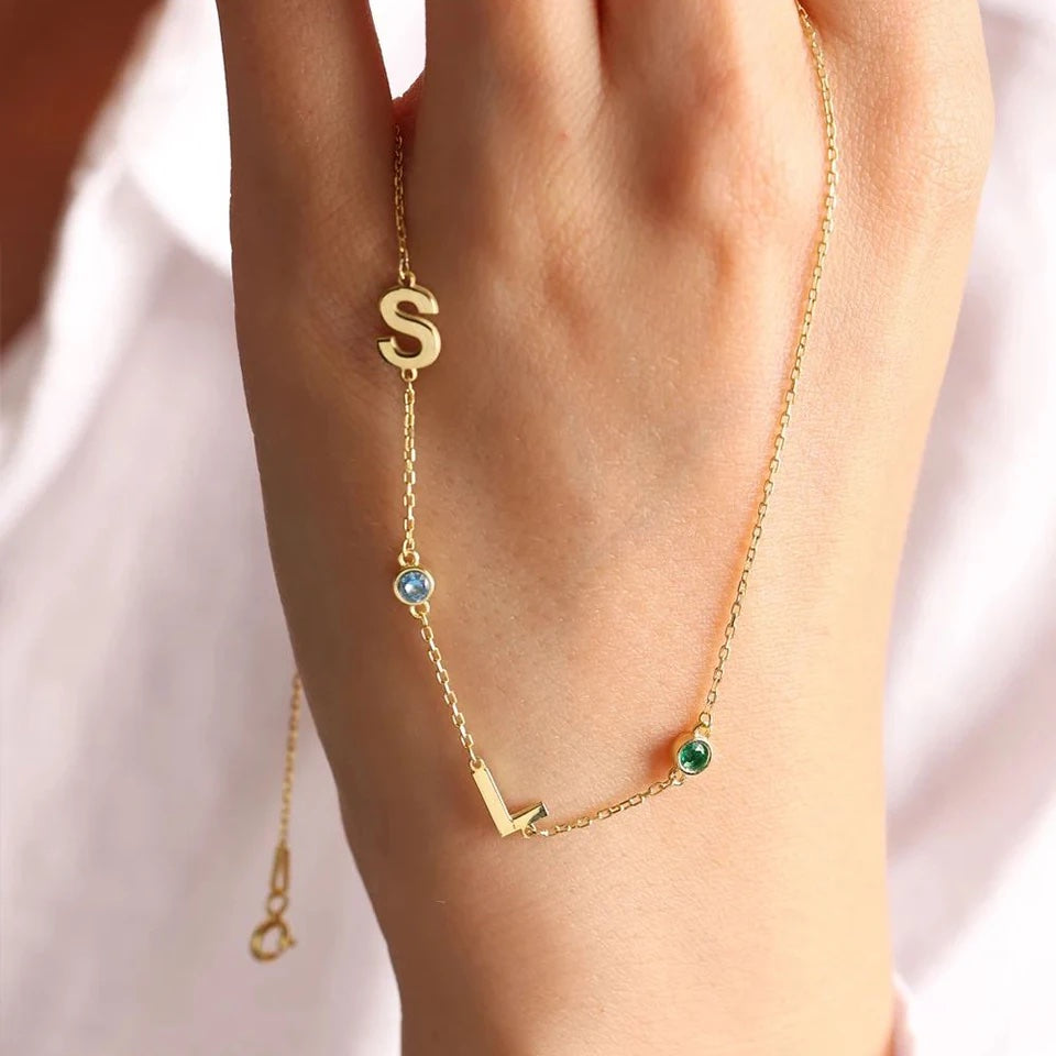 Custom Sideway Initial Birthstone Necklace