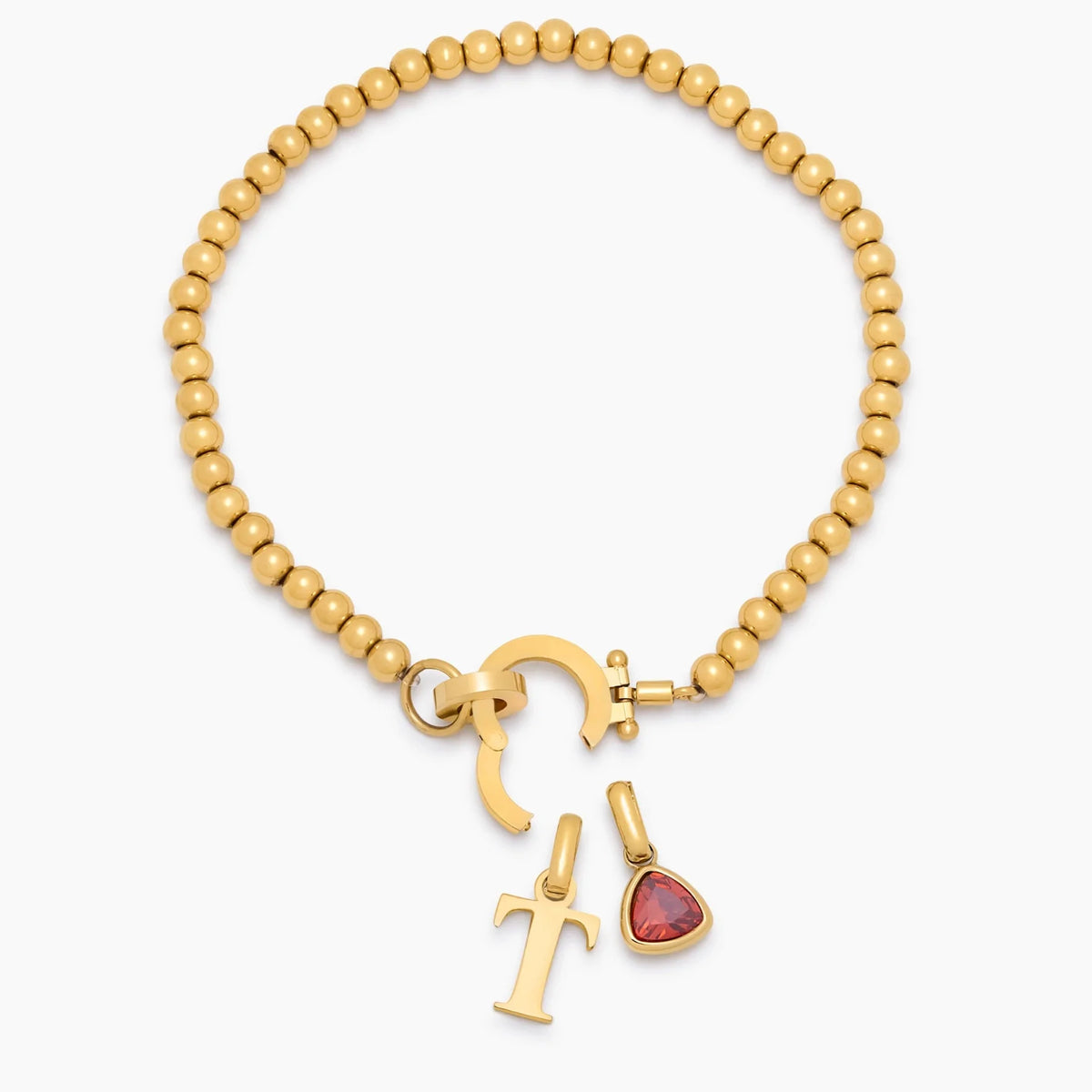 Bracelet à perles avec initiale et pierre de naissance