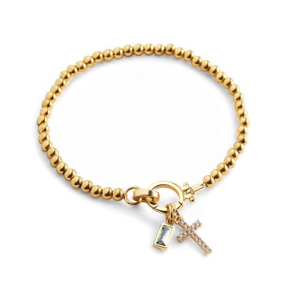 Cross Charm Birthstone Bracelet