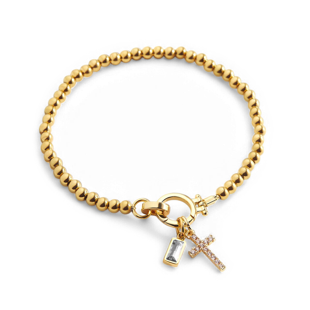 Cross Charm Birthstone Bracelet