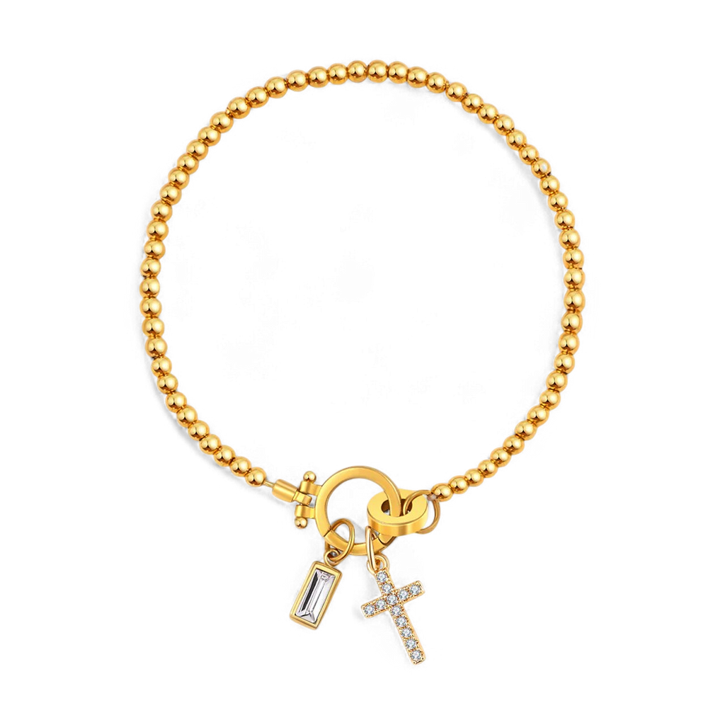 Cross Charm Birthstone Bracelet