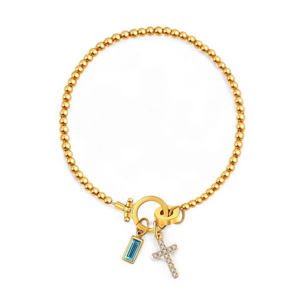 Cross Charm Birthstone Bracelet
