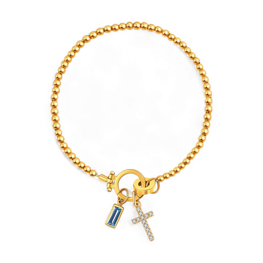 Cross Charm Birthstone Bracelet