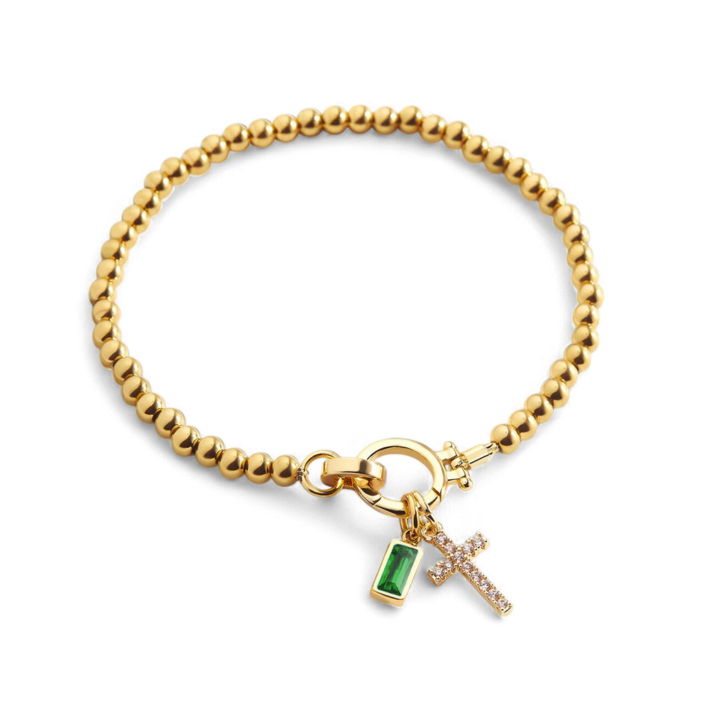 Cross Charm Birthstone Bracelet