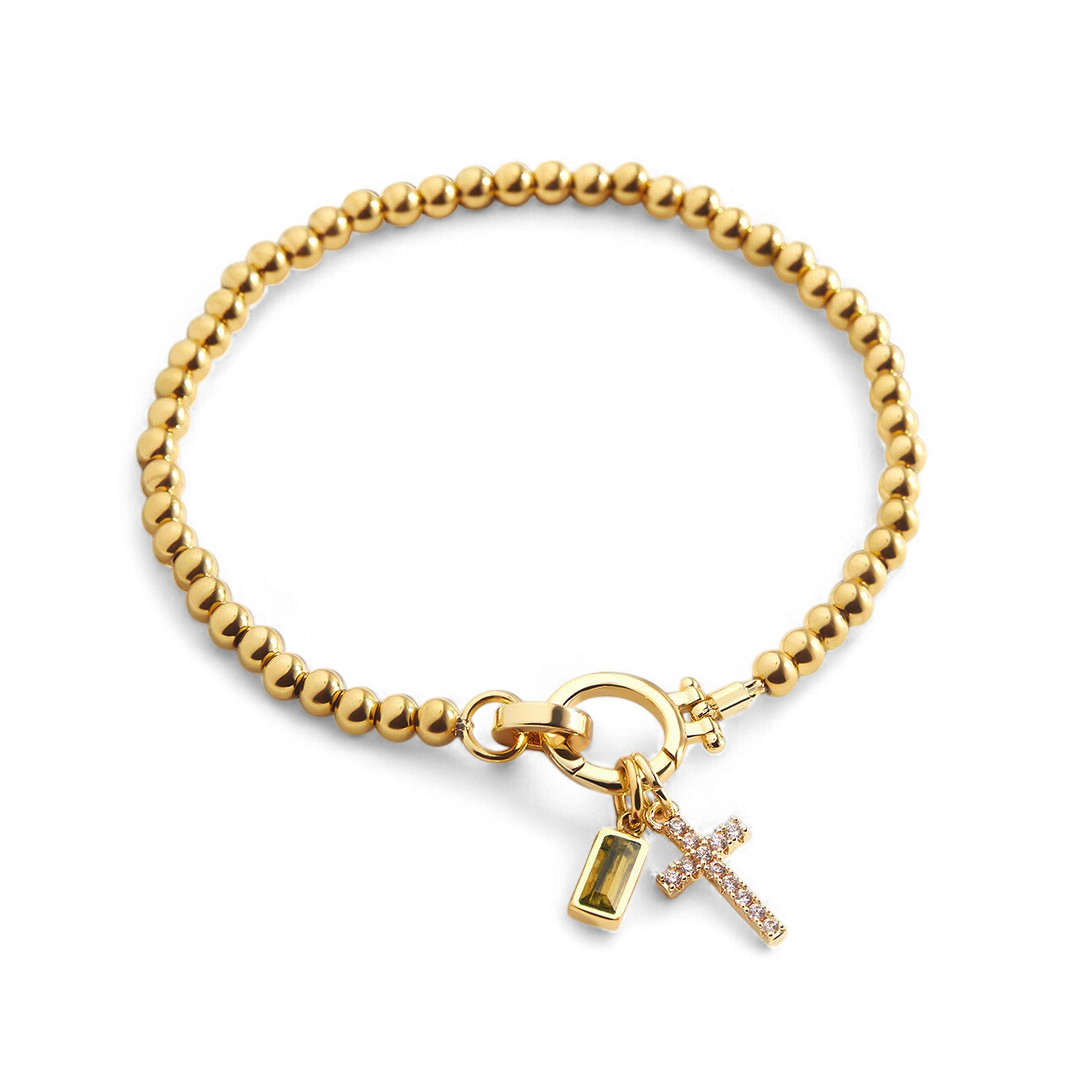 Cross Charm Birthstone Bracelet