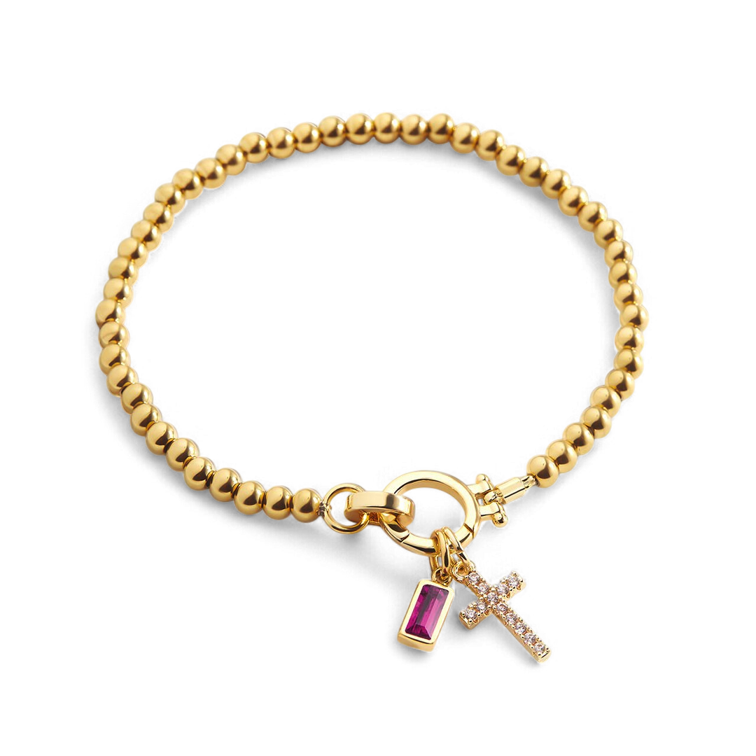 Cross Charm Birthstone Bracelet