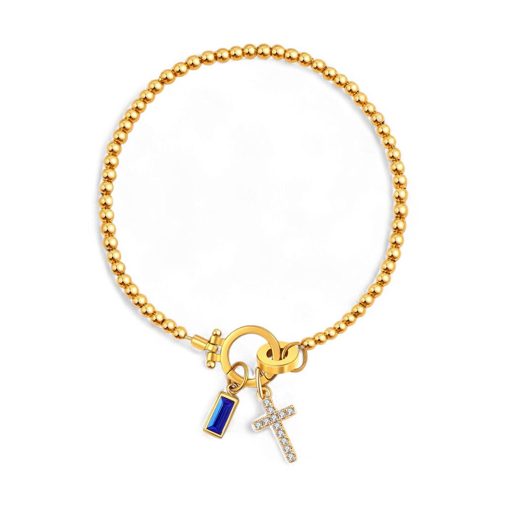 Cross Charm Birthstone Bracelet