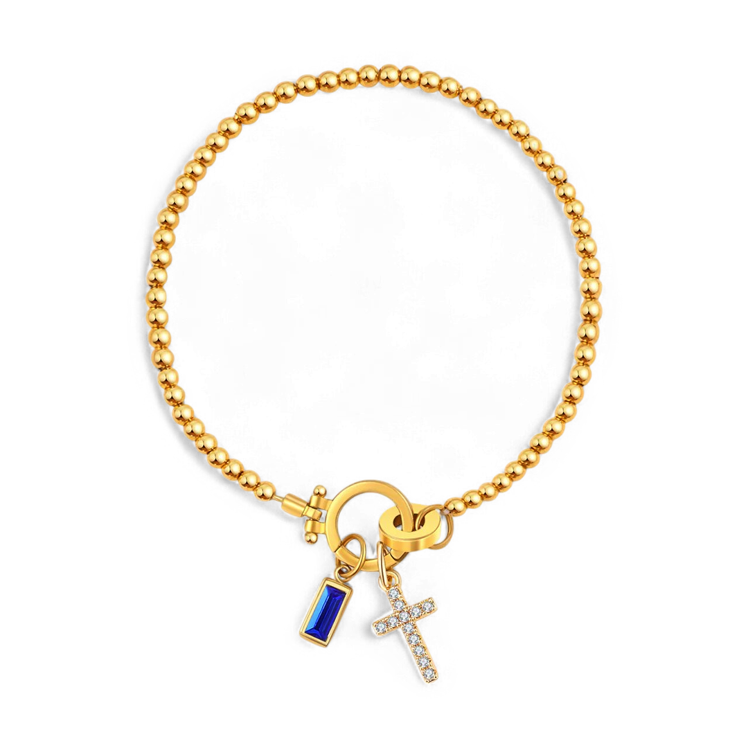 Cross Charm Birthstone Bracelet