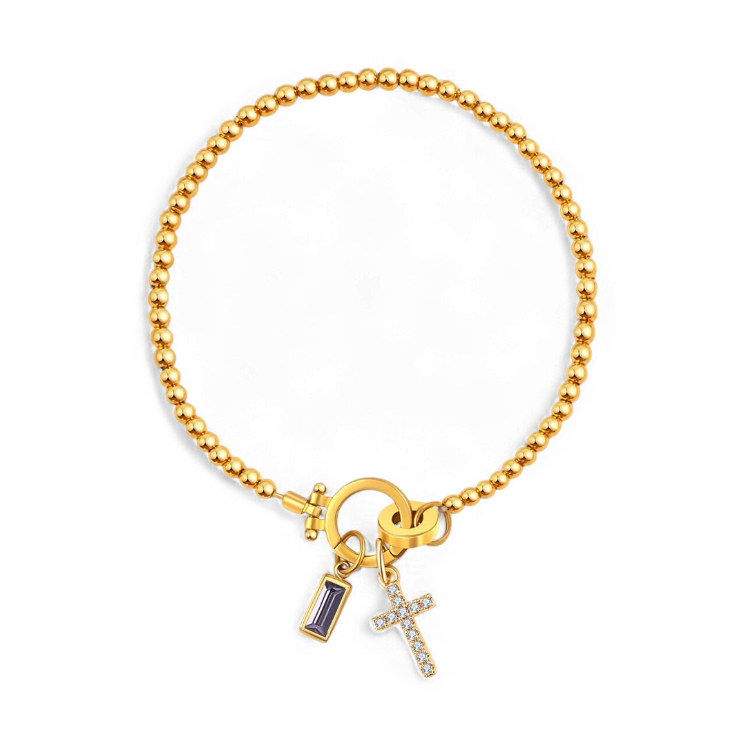 Cross Charm Birthstone Bracelet
