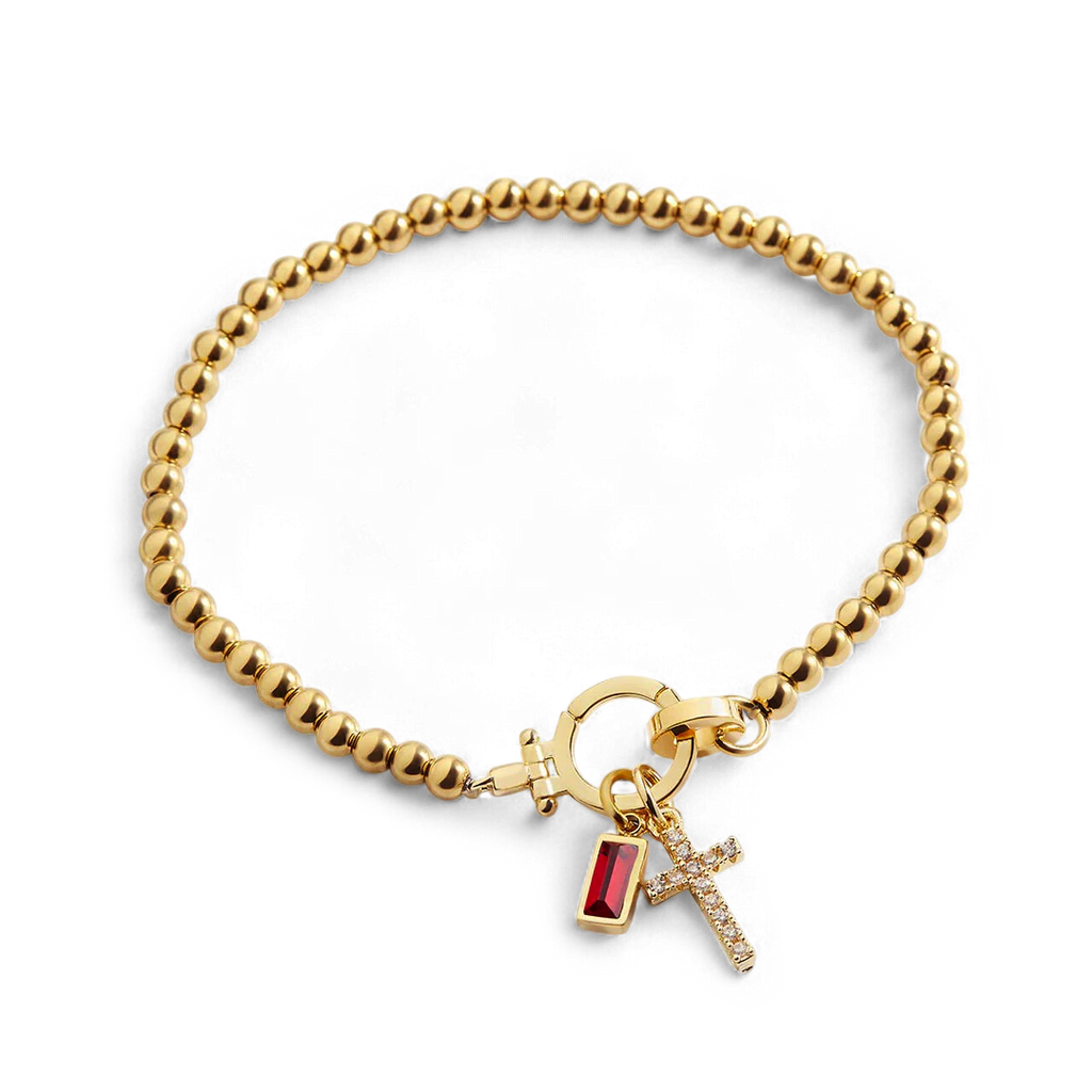 Cross Charm Birthstone Bracelet