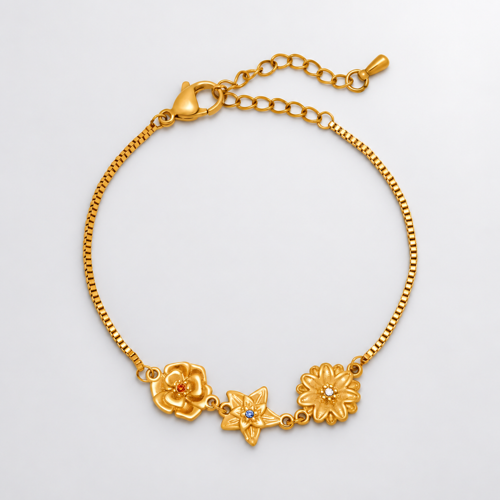 Bracelet à breloque fleur de naissance personnalisée