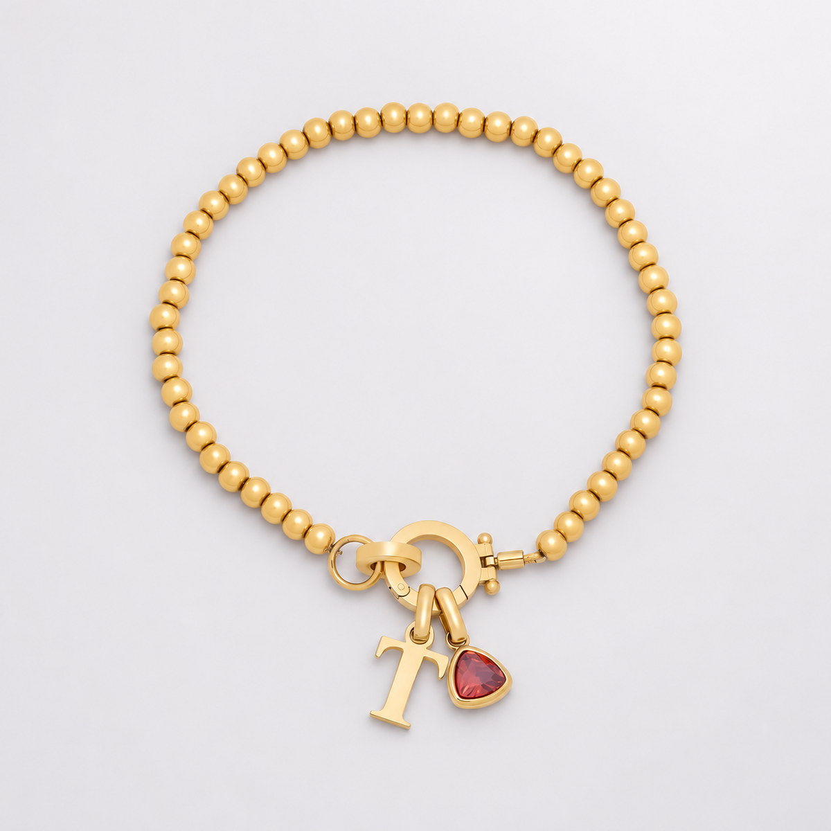 Bracelet à perles avec initiale et pierre de naissance