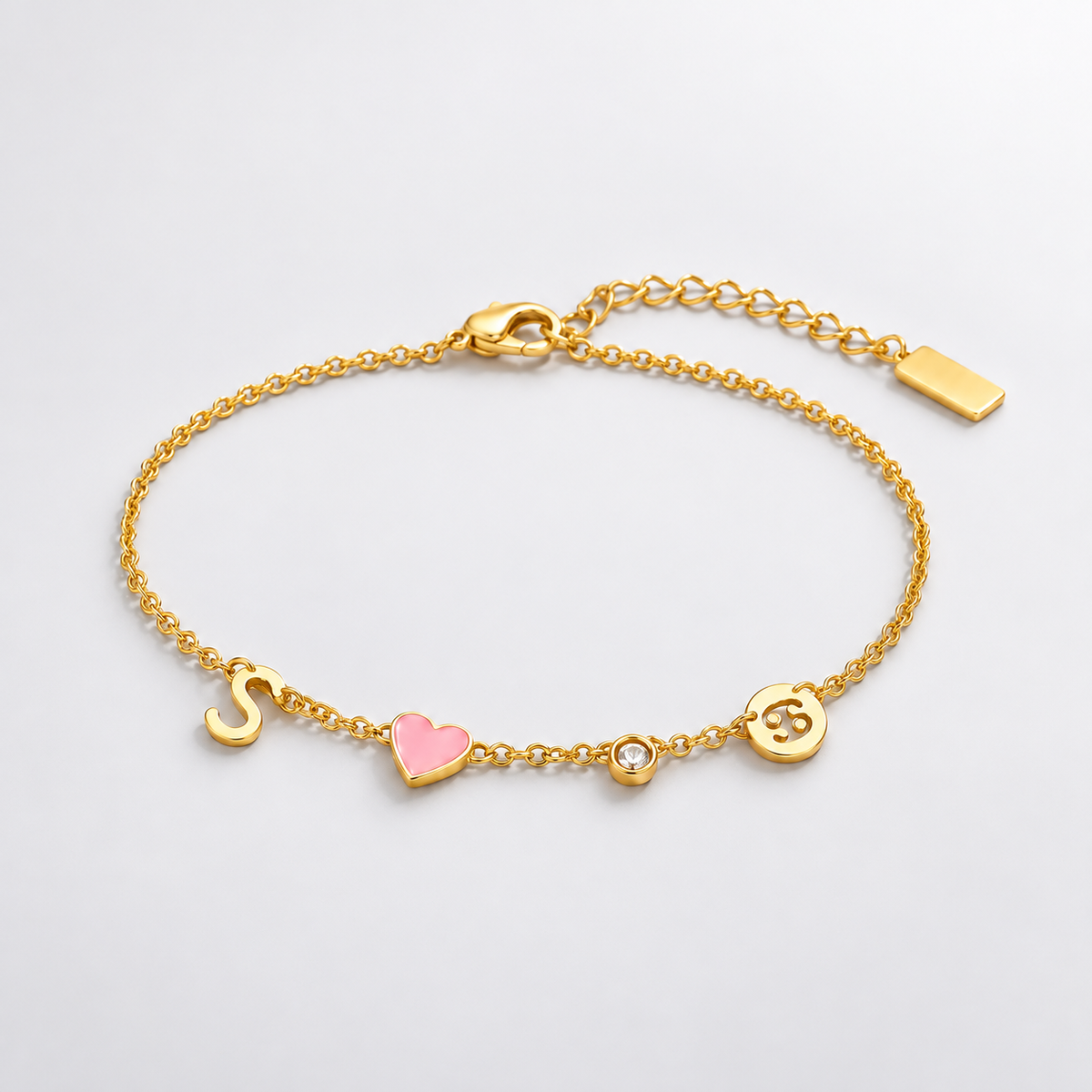 Bracelet avec initiale, pierre de naissance et signe du zodiaque