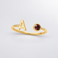 Adjustable initial birthstone ring