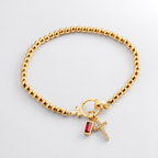 Cross Charm Birthstone Bracelet