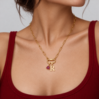 Collier Pendentif Mousqueton Avec Initiale et Pierre de Naissance