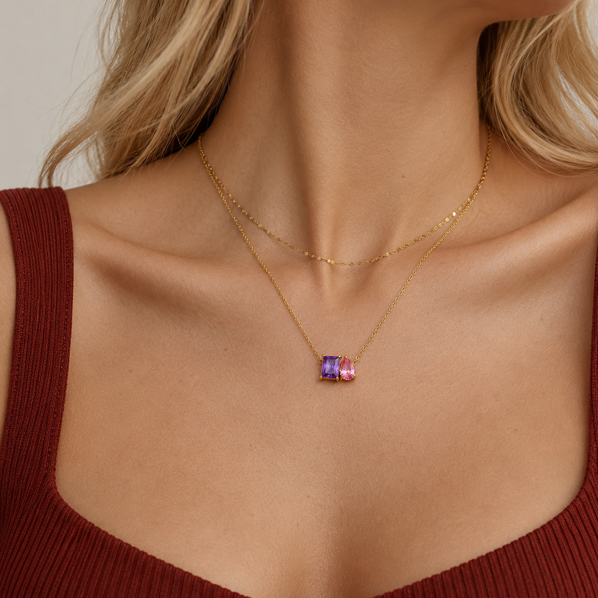 Collier Toi et Moi avec pierre de naissance