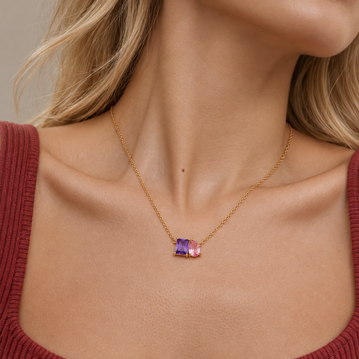 Collier Toi et Moi avec pierre de naissance