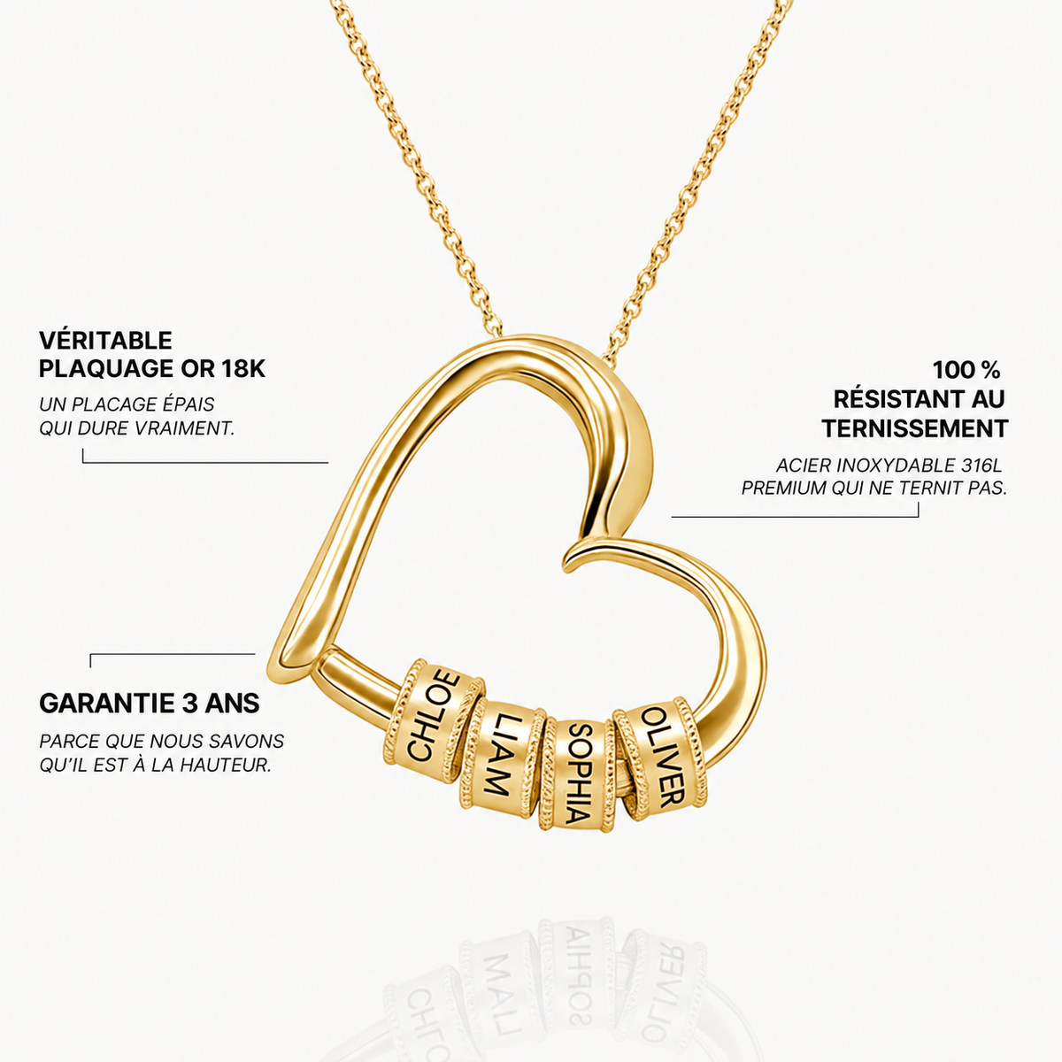 Collier cœur avec perles gravées
