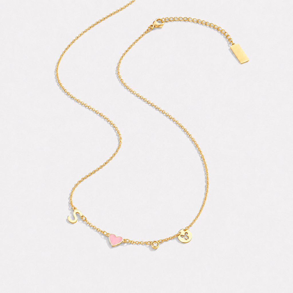 Initial Heart Necklace with Birthstone and Zodiac Sign