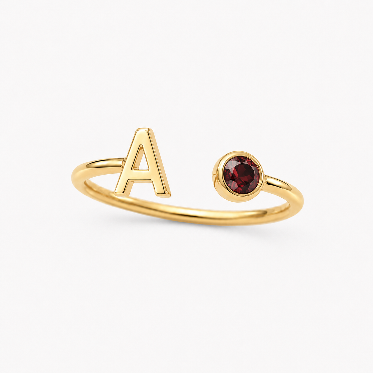 Bague réglable avec pierre de naissance et initiale