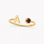 Bague réglable avec pierre de naissance initiale