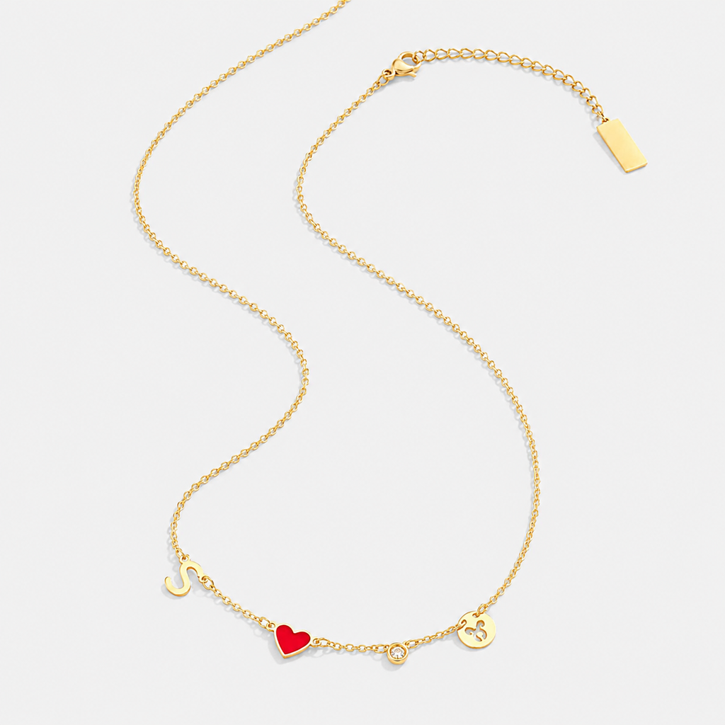 Initial Heart Necklace with Birthstone and Zodiac Sign