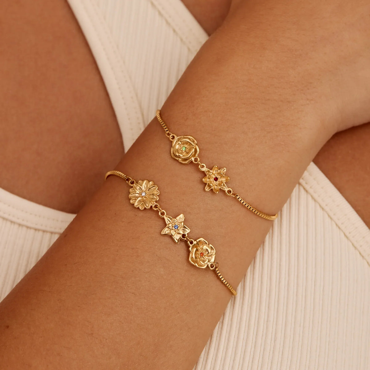 Bracelet à breloque fleur de naissance personnalisée