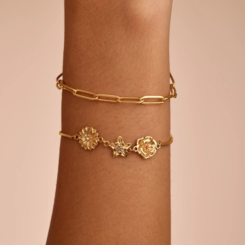 Bracelet à breloque fleur de naissance personnalisée