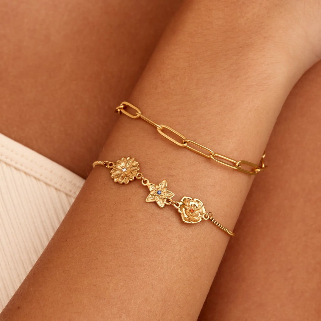 Bracelet à breloque fleur de naissance personnalisée