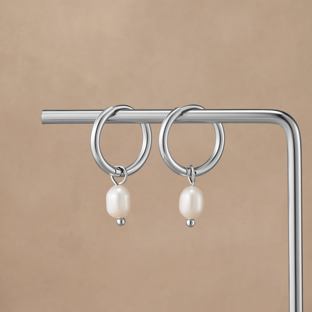 Freshwater Pearl Delphine Silver Hoop Earrings