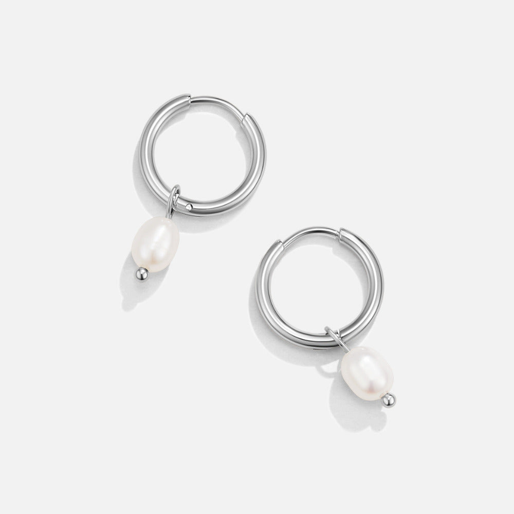 Freshwater Pearl Delphine Silver Hoop Earrings
