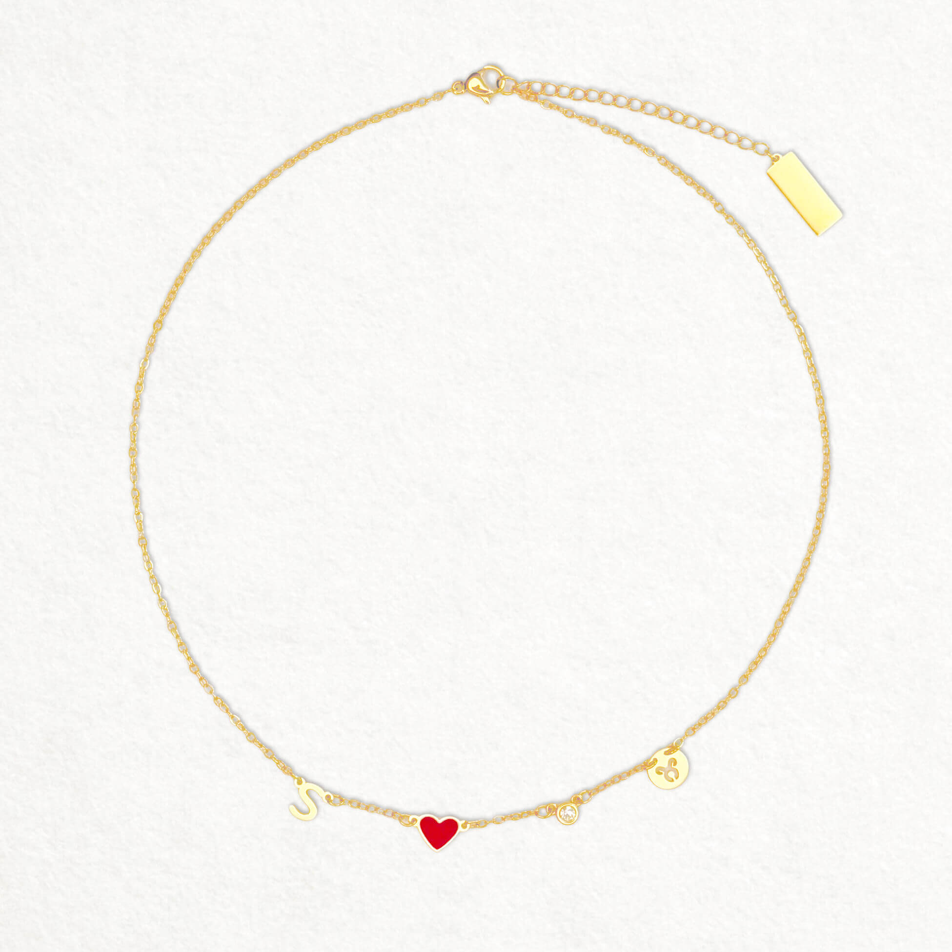 Initial Heart Necklace with Birthstone and Zodiac Sign