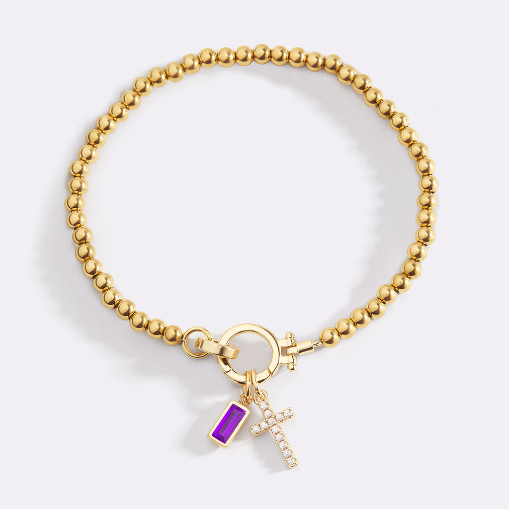 Cross Charm Birthstone Bracelet