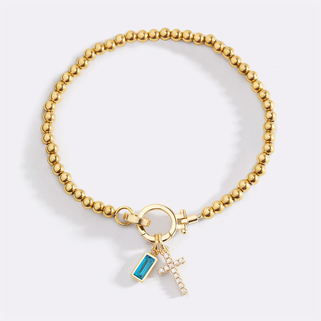 Cross Charm Birthstone Bracelet