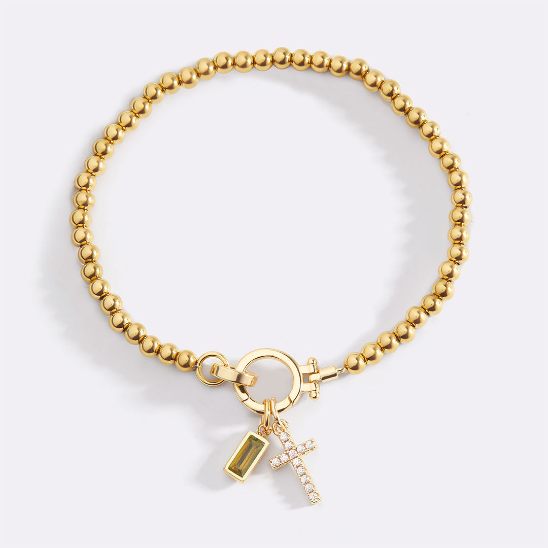 Cross Charm Birthstone Bracelet