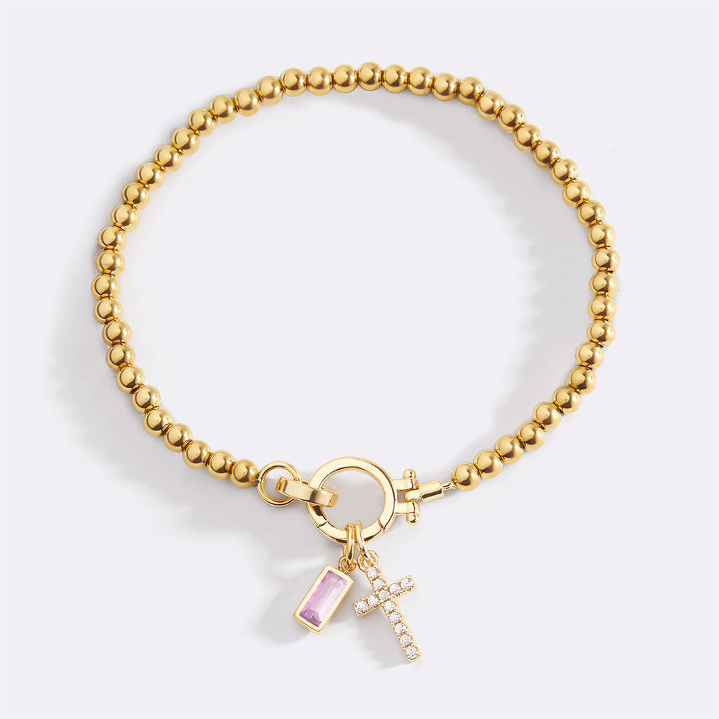 Cross Charm Birthstone Bracelet