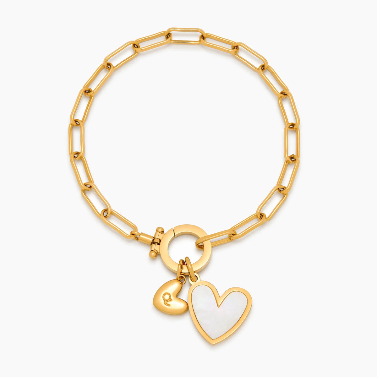 Bracelet duo cœur initial à maillons trombone