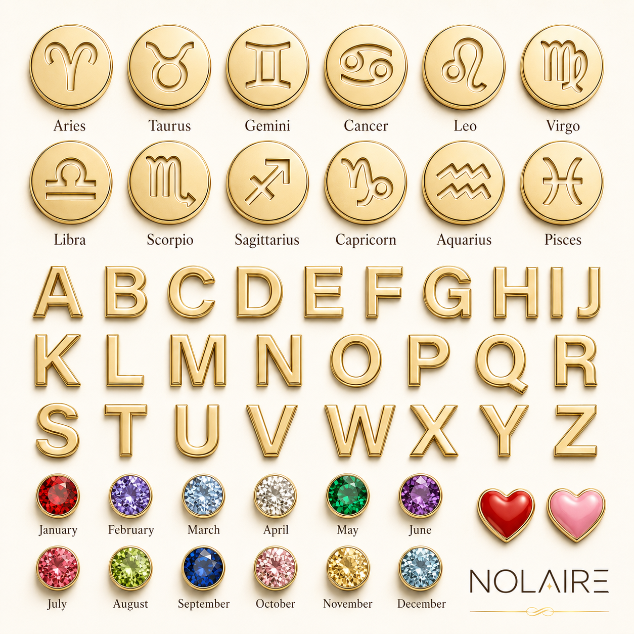 Initial Heart Necklace with Birthstone and Zodiac Sign