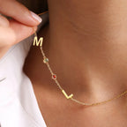 Custom Sideway Initial Birthstone Necklace