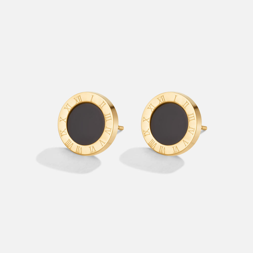 Cecilia Black Button Stud Earrings