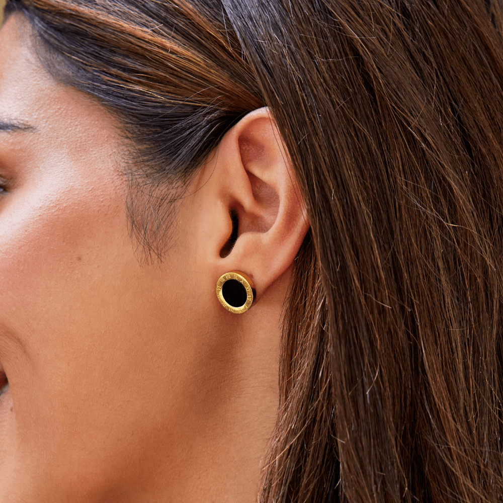 Cecilia Black Button Stud Earrings