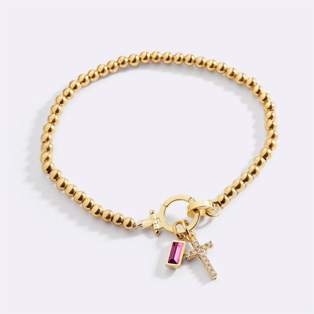 Cross Charm Birthstone Bracelet