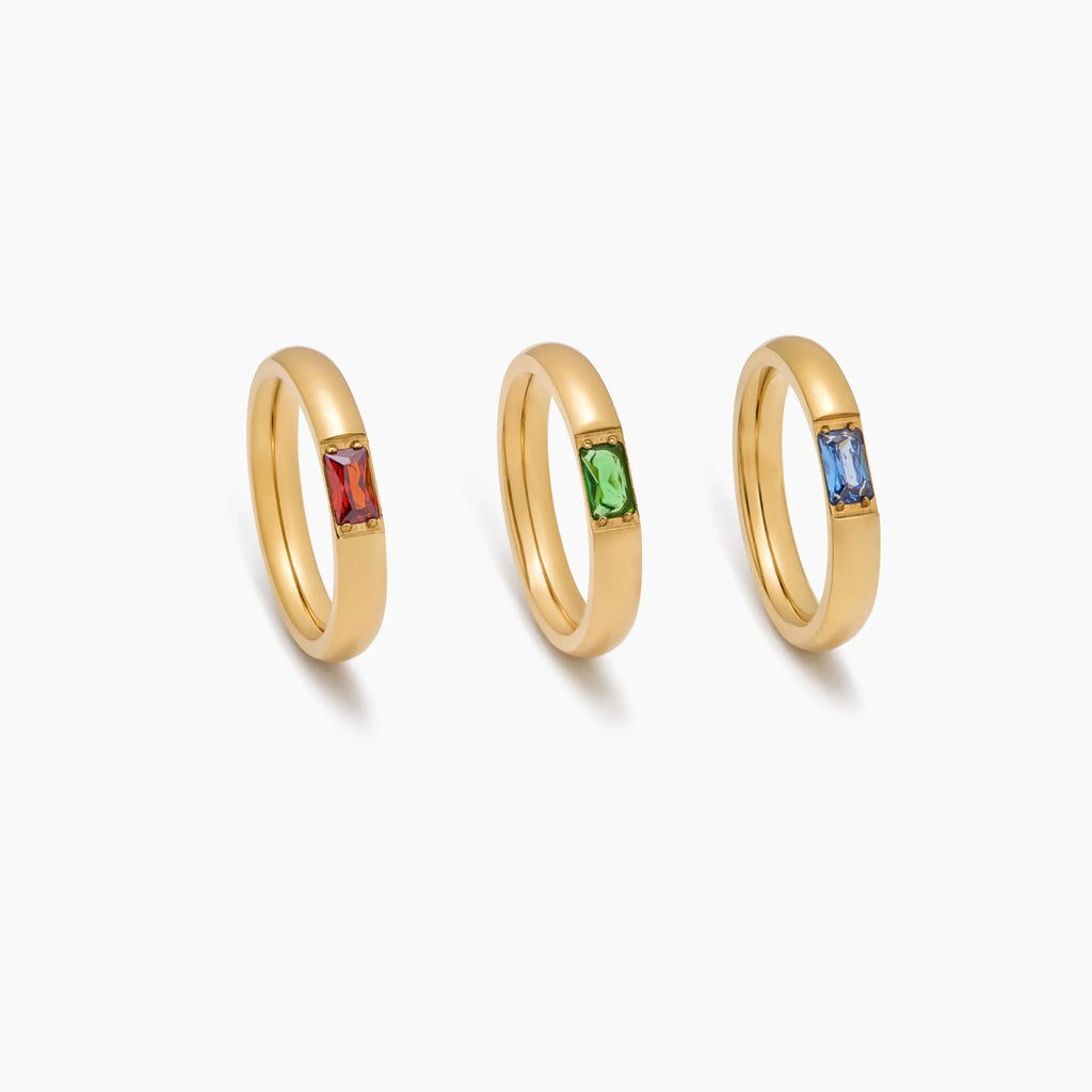 Bague anneau pierre de naissance taille baguette