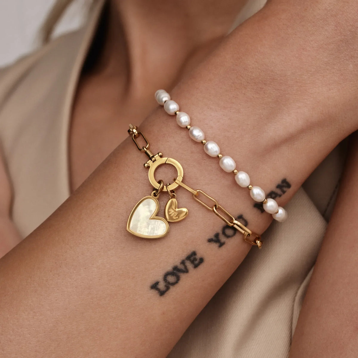 Bracelet duo cœur initial à maillons trombone
