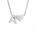 Love & Initial Silver Necklace