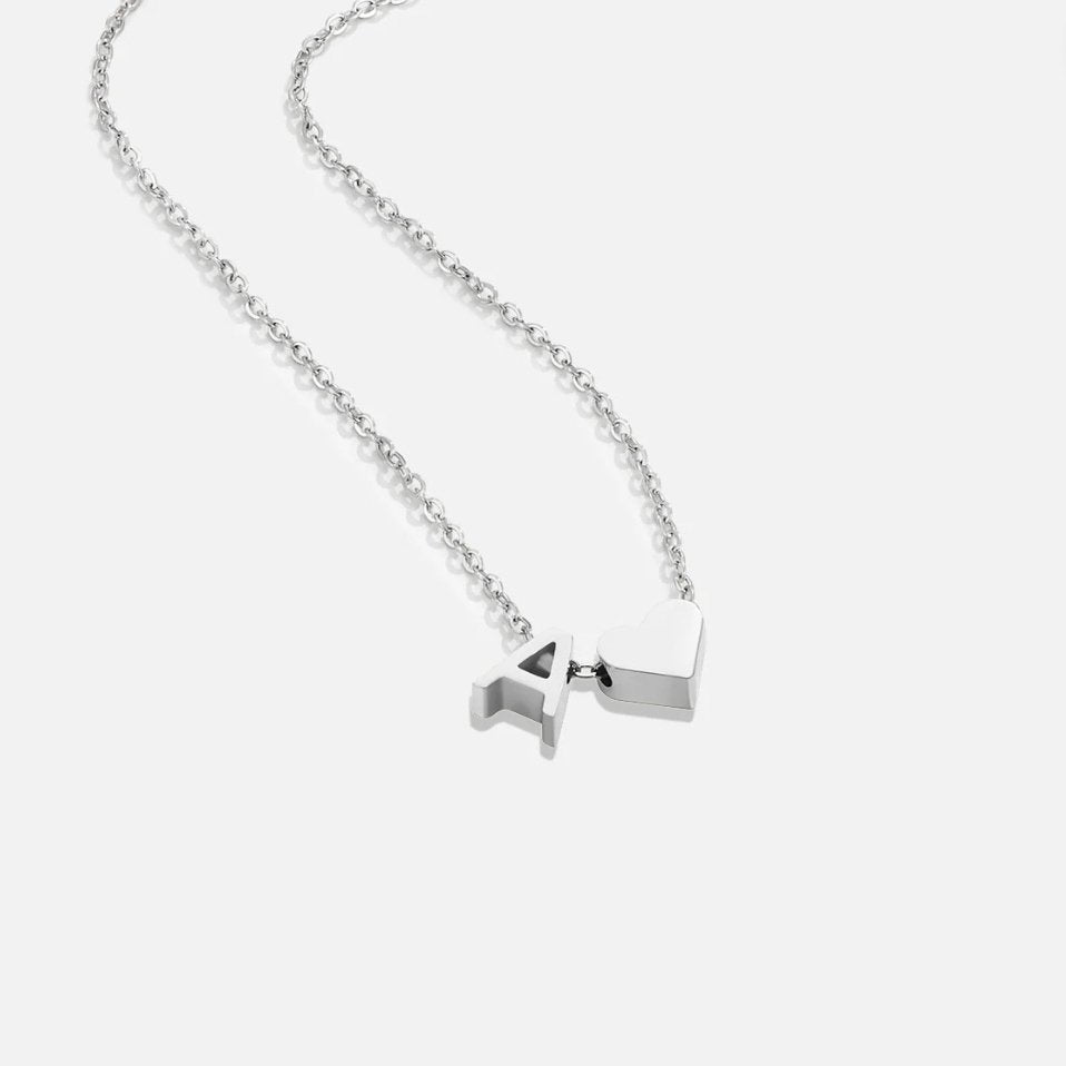 Love & Initial Silver Necklace