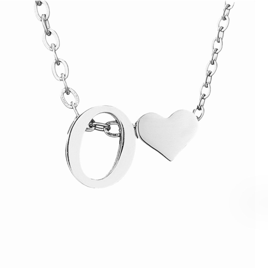 Love & Initial Silver Necklace