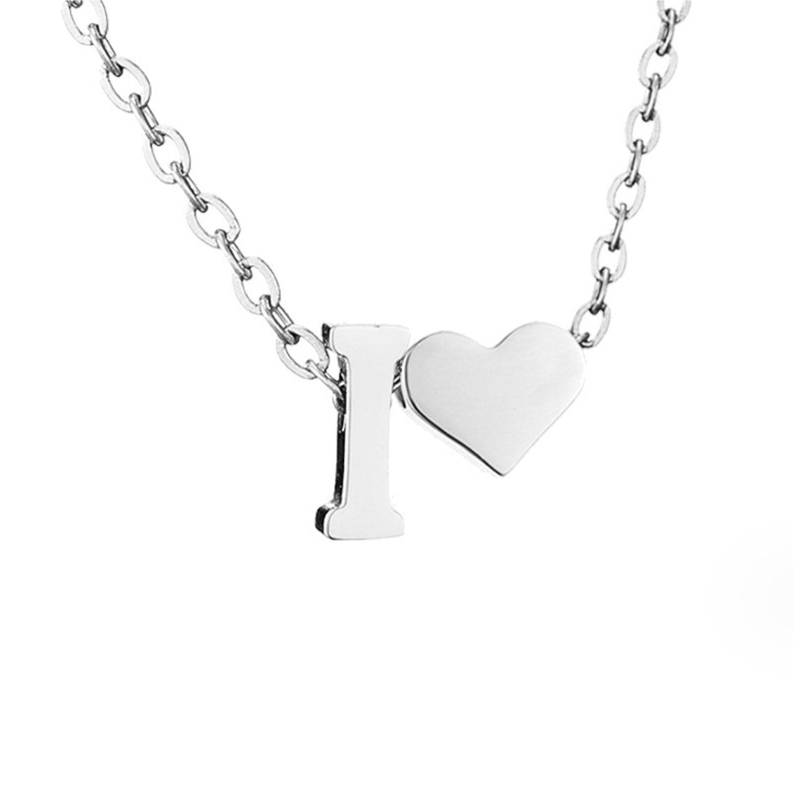 Love & Initial Silver Necklace
