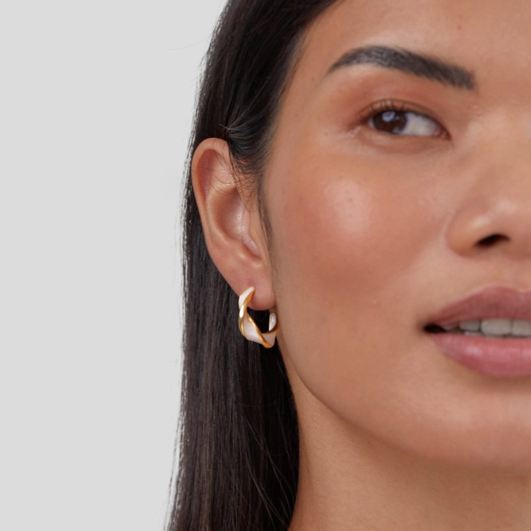 Pearl Twisting Hoop Earrings
